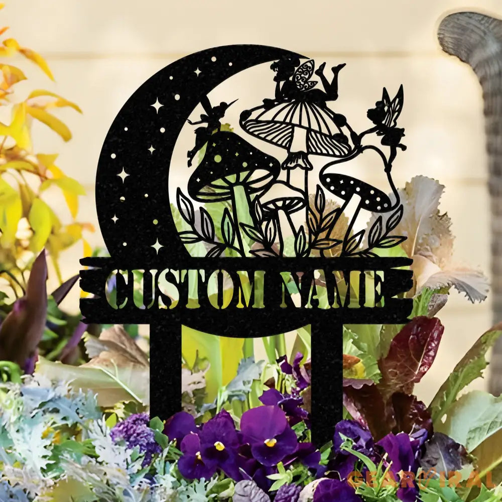 Custom Fairy Mushroom Garden Stake Metal Fairy Garden Sign,Personalized Garden Stake Metal Sign Yard Decor Garden Metal