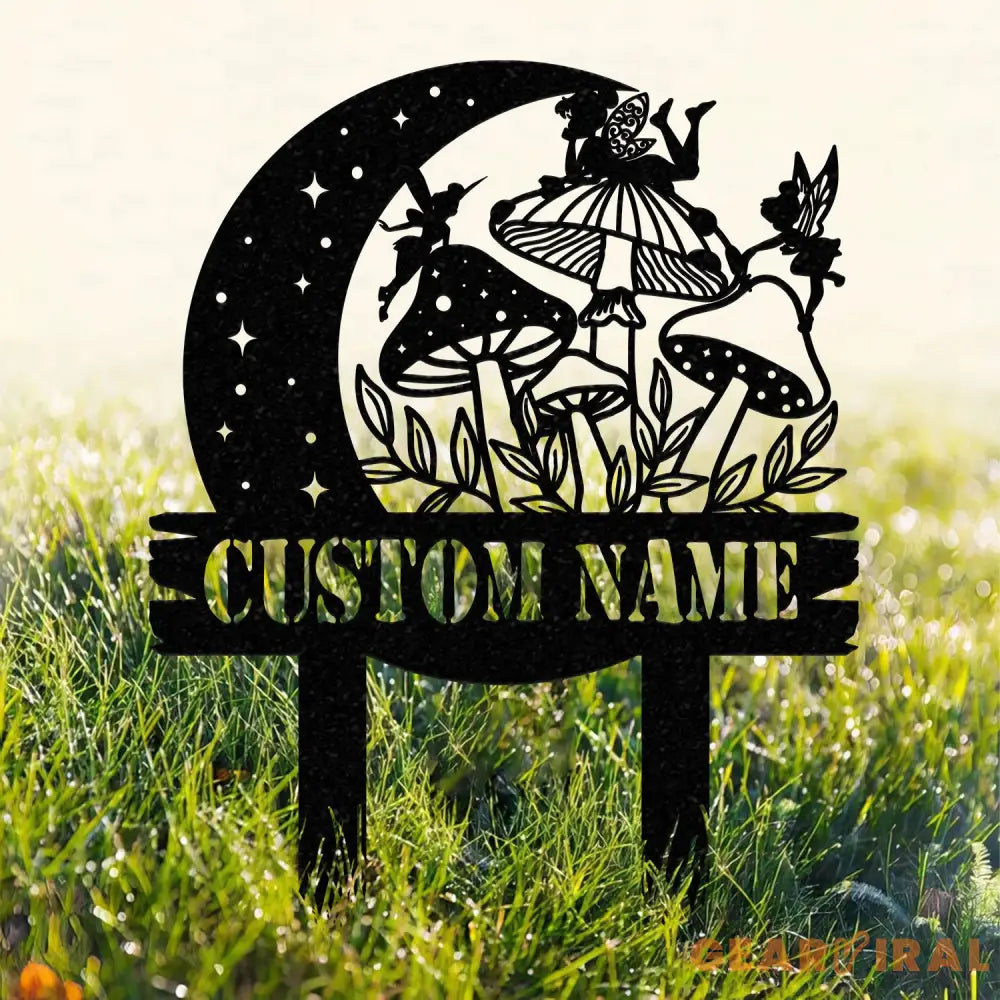 Custom Fairy Mushroom Garden Stake Metal Fairy Garden Sign,Personalized Garden Stake Metal Sign Yard Decor Garden Metal