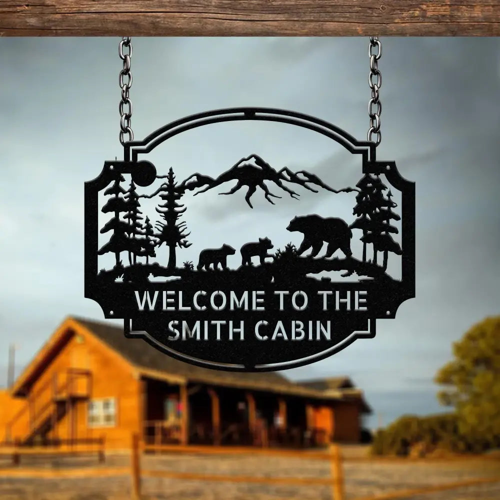 Custom Family Bear Cabin Sign Mountain Decor Personalized Metal Bear Sign Cabin Decor Outdoor Bear Decor Rustic Cabin