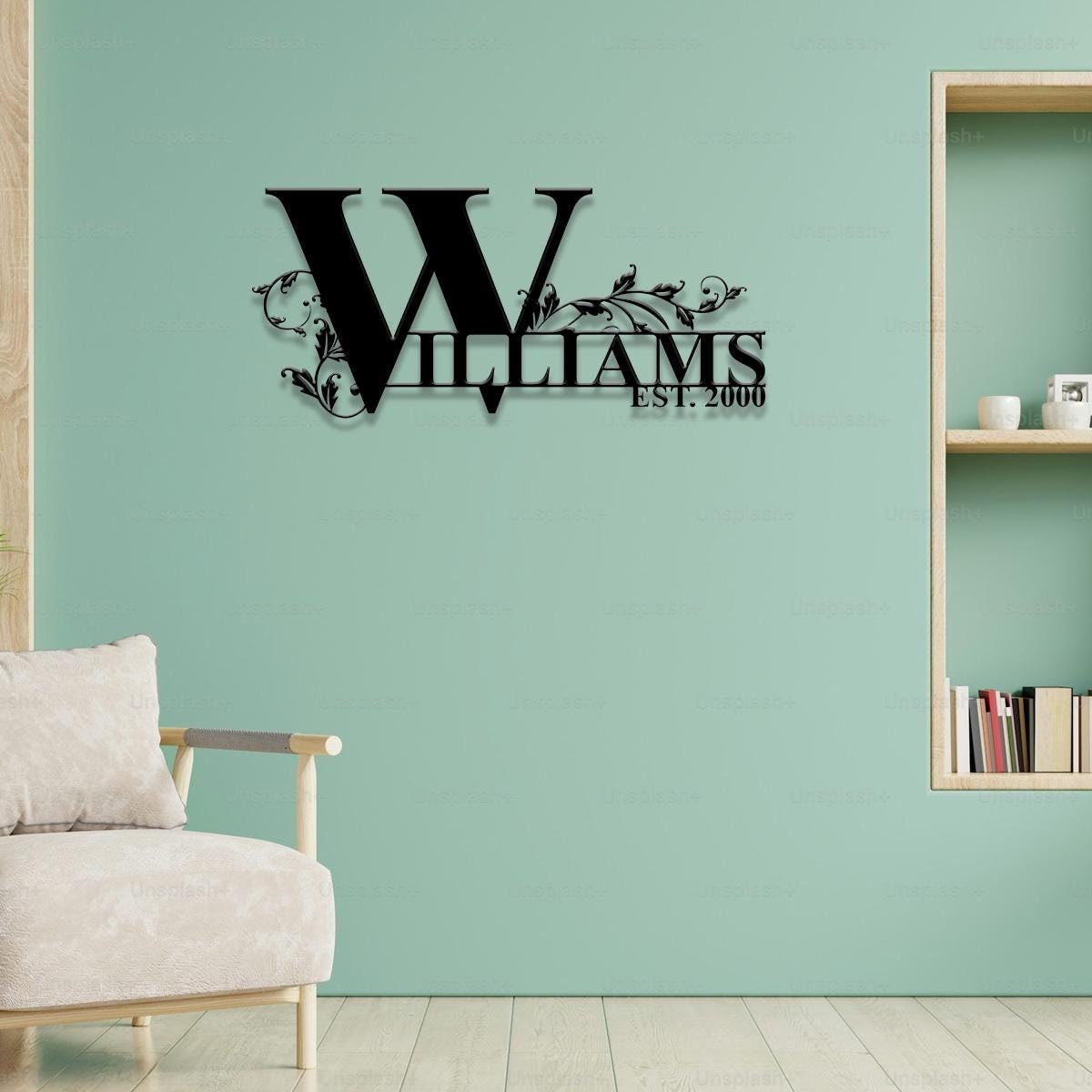 Custom Family Metal Name Sign, Personalized Split Letter Last Name Established Sign, Outdoor Door Hanger, Housewarming Monogram Wedding Gift