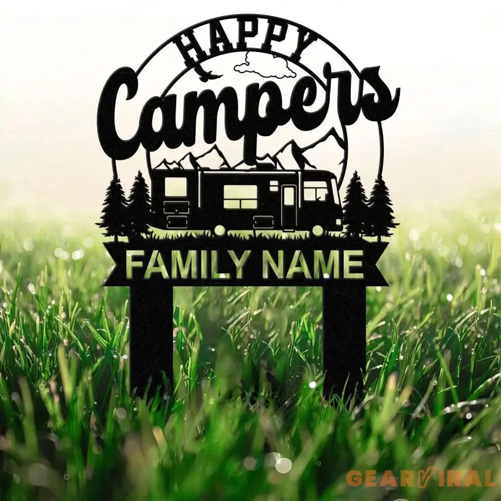 Custom Family Name Campers Metal Yard Sign with Led Lights Camping Car Trailer Stake Campsite Decor RV Decor Camping