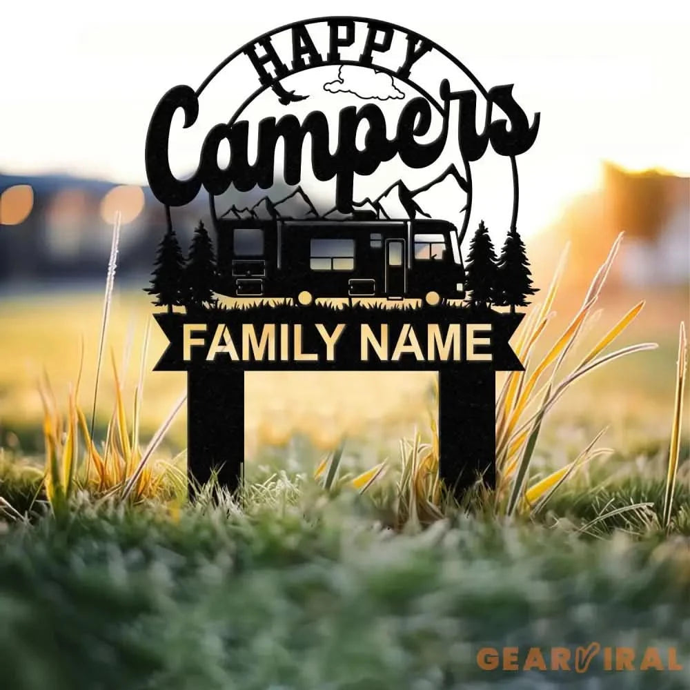 Custom Family Name Campers Metal Yard Sign with Led Lights Camping Car Trailer Stake Campsite Decor RV Decor Camping