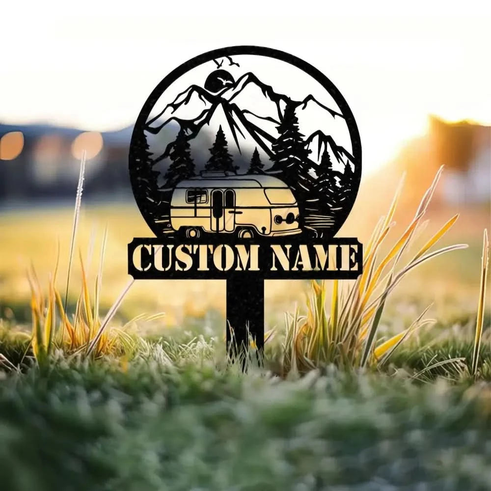 Custom Family Name Campers Metal Yard Sign with Led Lights Camping Car Trailer Stake Campsite Decor RV Decor Camping