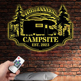Custom Family Name Campers Metal Yard Sign with Led Lights, Camping Car Trailer Stake, Campsite Decor, RV Decor, Outdoor Decor