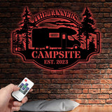 Custom Family Name Campers Metal Yard Sign with Led Lights, Camping Car Trailer Stake, Campsite Decor, RV Decor, Outdoor Decor