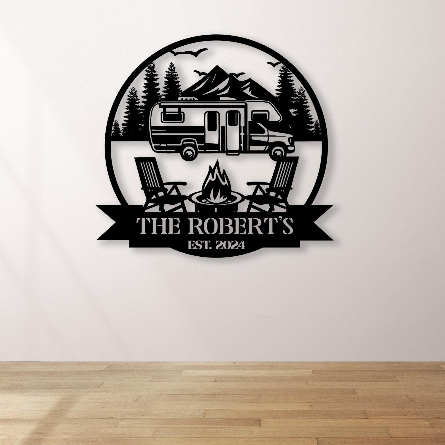 Custom Family Name Campers Metal Yard Sign with Led Lights, Camping Car Trailer Stake, Campsite Decor, RV Decor, Outdoor Decor