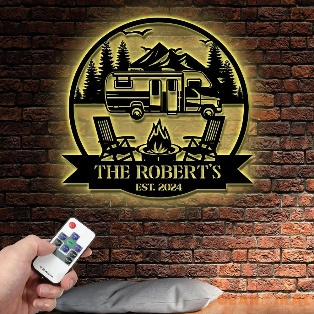 Custom Family Name Campers Metal Yard Sign with Led Lights Camping Car Trailer Stake Campsite Decor RV Decor Outdoor