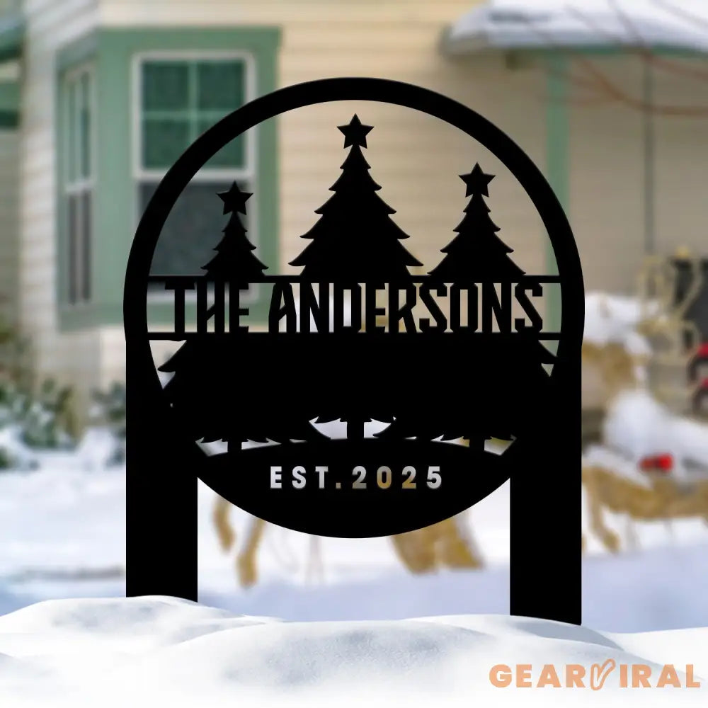 Custom Family Name Christmas Tree Metal Yard Stake Outdoor Christmas Decor Holiday Decor Merry Christmas Sign Outdoor