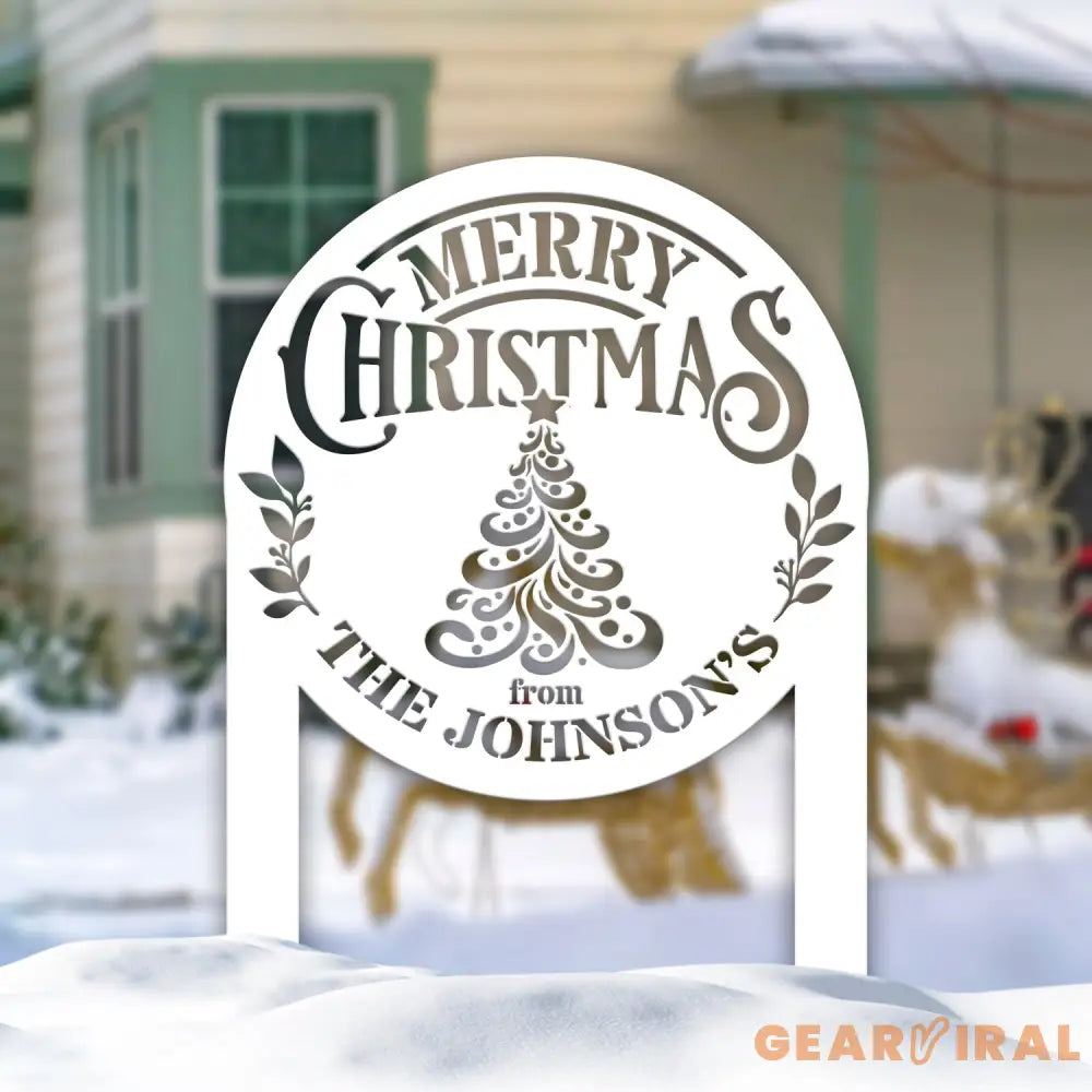 Custom Family Name Christmas Tree Metal Yard Stake Outdoor Christmas Decor Holiday Decor Merry Christmas Sign Outdoor