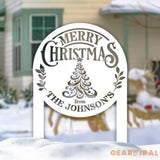 Custom Family Name Christmas Tree Metal Yard Stake Outdoor Christmas Decor Holiday Decor Merry Christmas Sign Outdoor