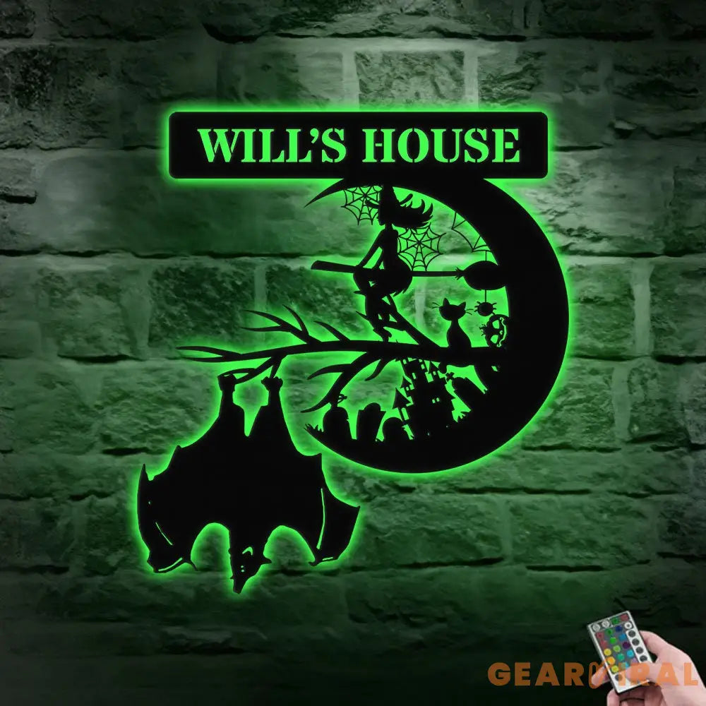 Custom Family Name Halloween Metal LED Sign - Personalized Monogram Wall Art - Last Name Initial Hanging - Personalize
