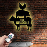 Custom Family Name Stacked Farm Animals Metal Sign Farmhouse Wall Decor Farm Sign Metal Cow Pig Chicken Sign Kitchen