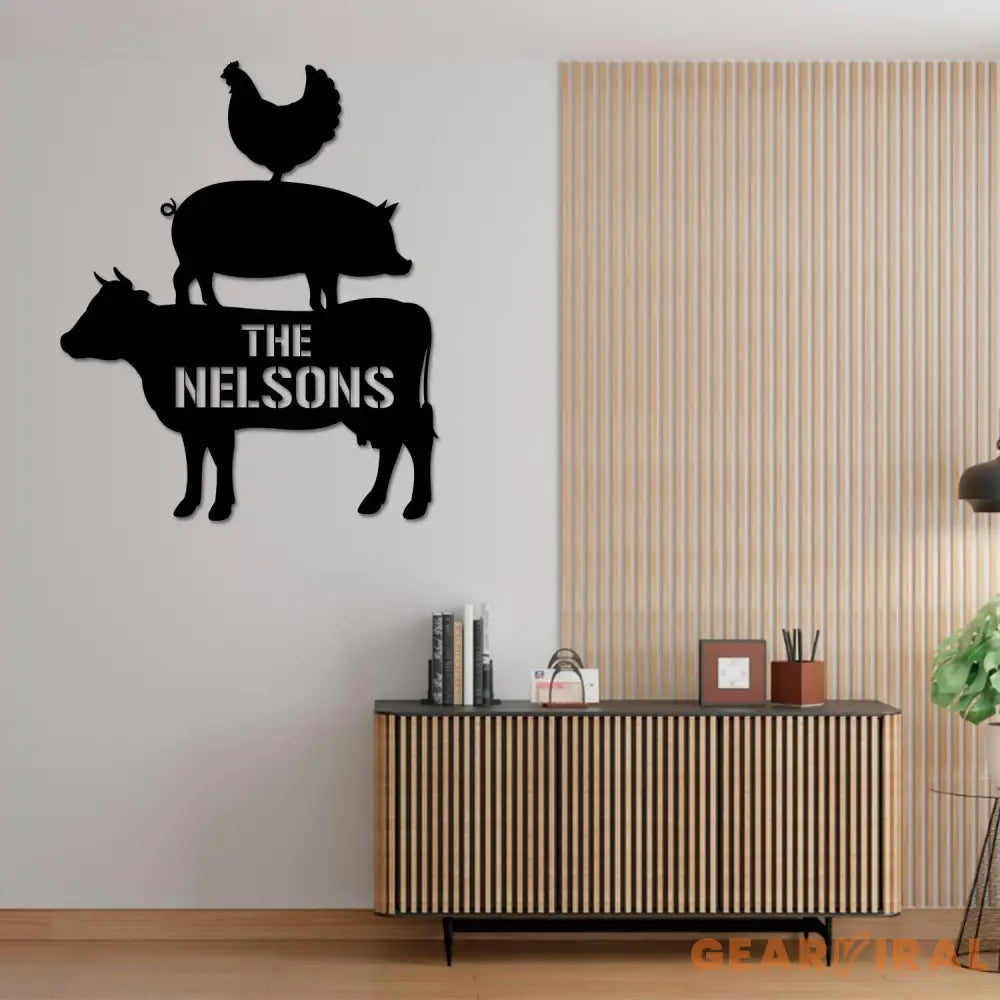 Custom Family Name Stacked Farm Animals Metal Sign Farmhouse Wall Decor Farm Sign Metal Cow Pig Chicken Sign Kitchen