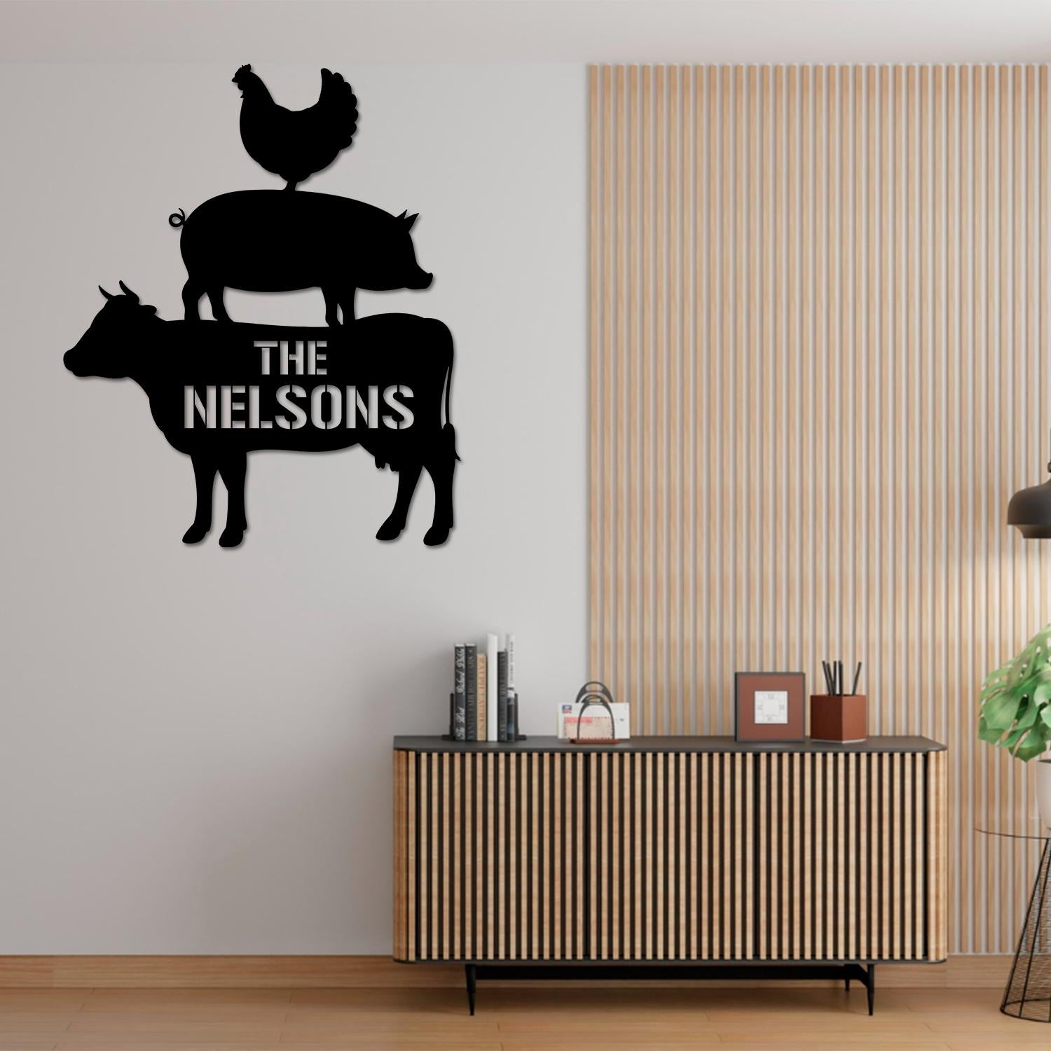 Custom Family Name Stacked Farm Animals Metal Sign, Farmhouse Wall Decor, Farm Sign, Metal Cow Pig Chicken Sign, Kitchen Decor, Stacked Farm Animals