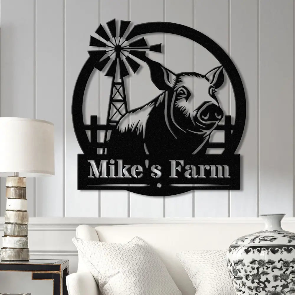 Custom Farm Name Metal Sign Personalized Pig Farm Wall Art Rustic Farmhouse Decor Windmill Farm Sign Outdoor Farm Name