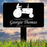 Custom Farmer Memorial Yard Stake – Farming Heaven Fields Tractor Sign – Personalized Outdoor Memorial Plaque for