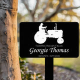 Custom Farmer Memorial Yard Stake – Farming Heaven Fields Tractor Sign – Personalized Outdoor Memorial Plaque for