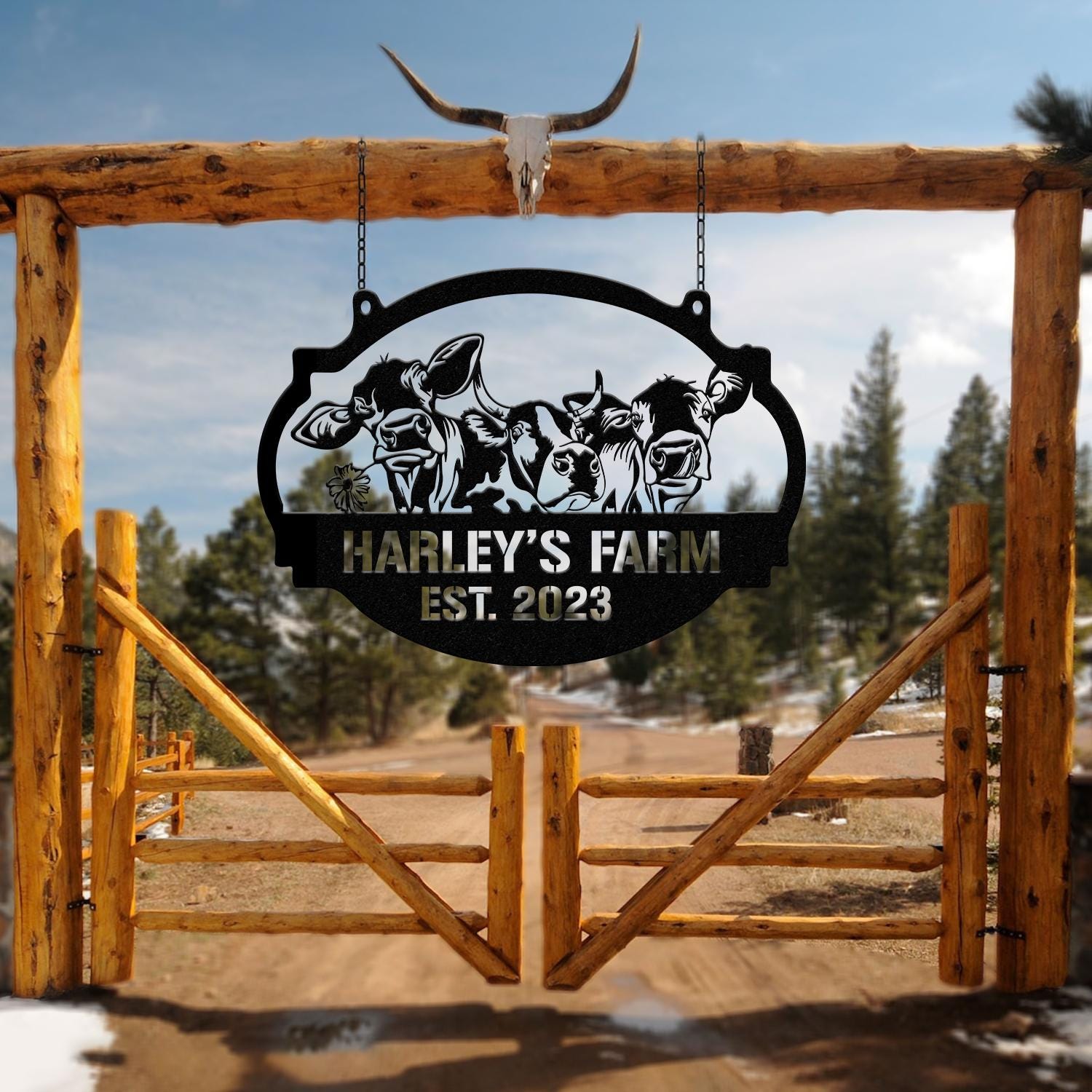 Custom Farmhouse Metal Hanging Sign, Personalized Farm Metal Sign, Animal Farm Sign, Ranch Sign, Barn Sign, Farm Gate Sign, Farm Name Sign
