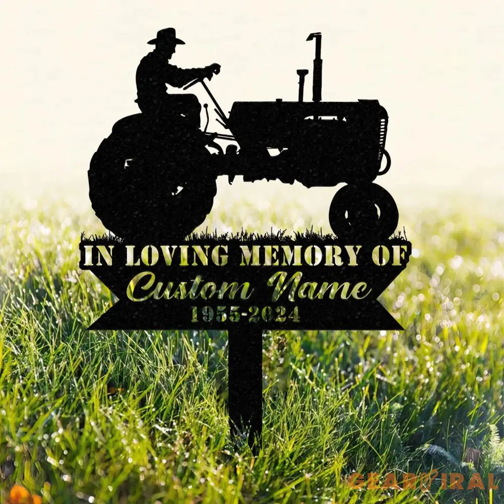 Custom Farming Fields Memorial Metal Stake Farmer Memorial Sign Grave Marker Sympathy Sign Remembrance Stake Tractor