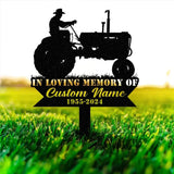 Custom Farming Fields Memorial Metal Stake Farmer Memorial Sign Grave Marker Sympathy Sign Remembrance Stake Tractor