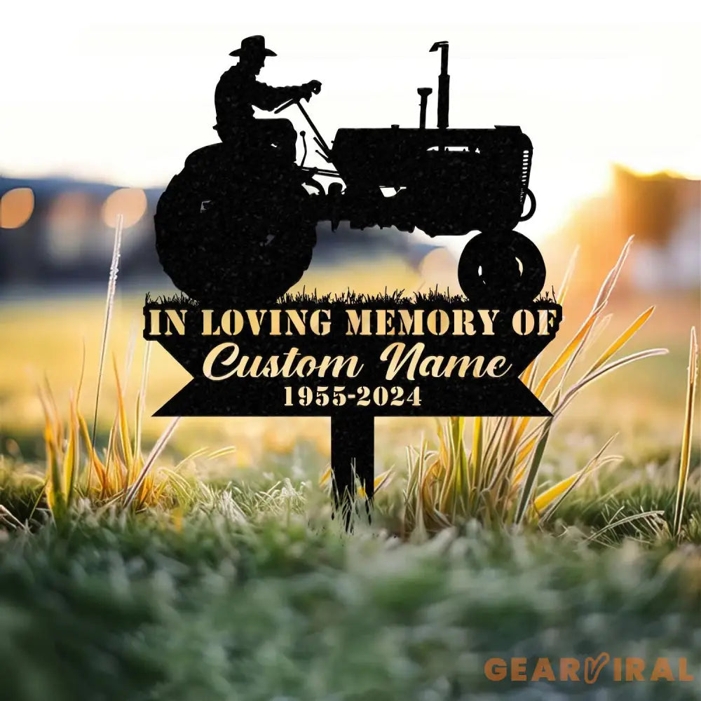 Custom Farming Fields Memorial Metal Stake Farmer Memorial Sign Grave Marker Sympathy Sign Remembrance Stake Tractor