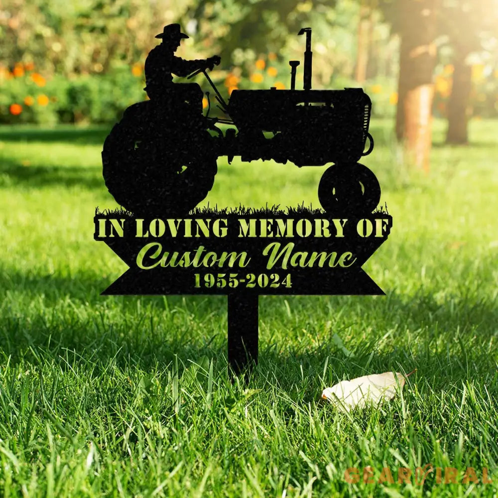 Custom Farming Fields Memorial Metal Stake Farmer Memorial Sign Grave Marker Sympathy Sign Remembrance Stake Tractor