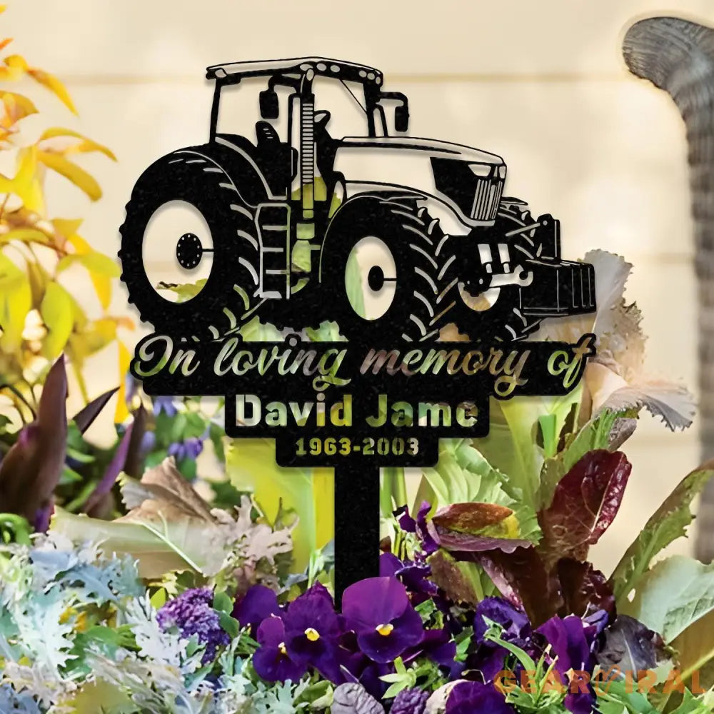 Custom Farming Fields Memorial Metal Stake Farmer Memorial Sign Grave Marker Sympathy Sign Remembrance Stake Tractor