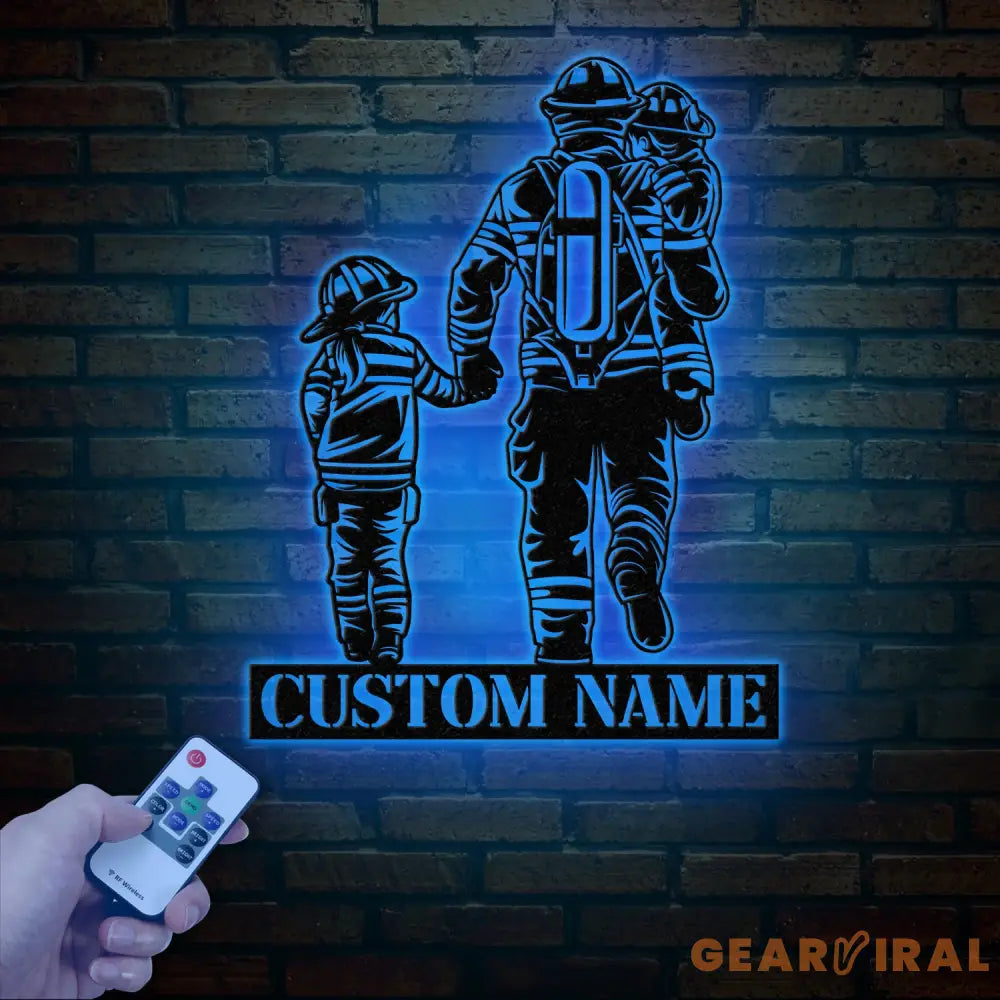 Custom Father’s Gift Metal Sign - Firefighter Wall Art with LED Light - Personalized Dad Sign from Son or Daughter