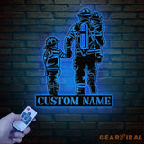 Custom Father’s Gift Metal Sign - Firefighter Wall Art with LED Light - Personalized Dad Sign from Son or Daughter