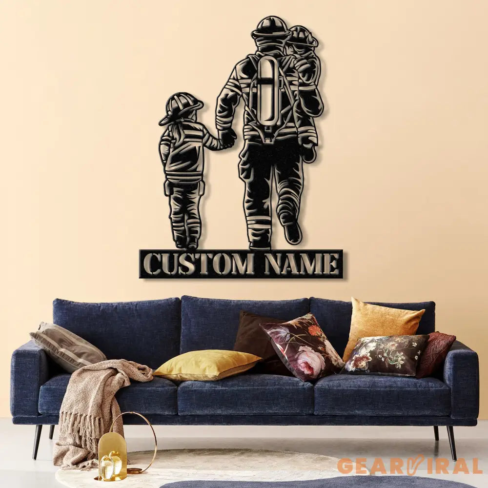 Custom Father’s Gift Metal Sign - Firefighter Wall Art with LED Light - Personalized Dad Sign from Son or Daughter