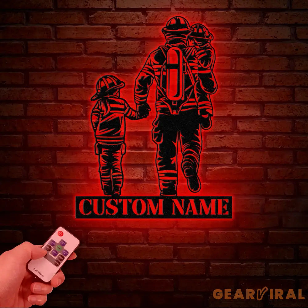 Custom Father’s Gift Metal Sign - Firefighter Wall Art with LED Light - Personalized Dad Sign from Son or Daughter