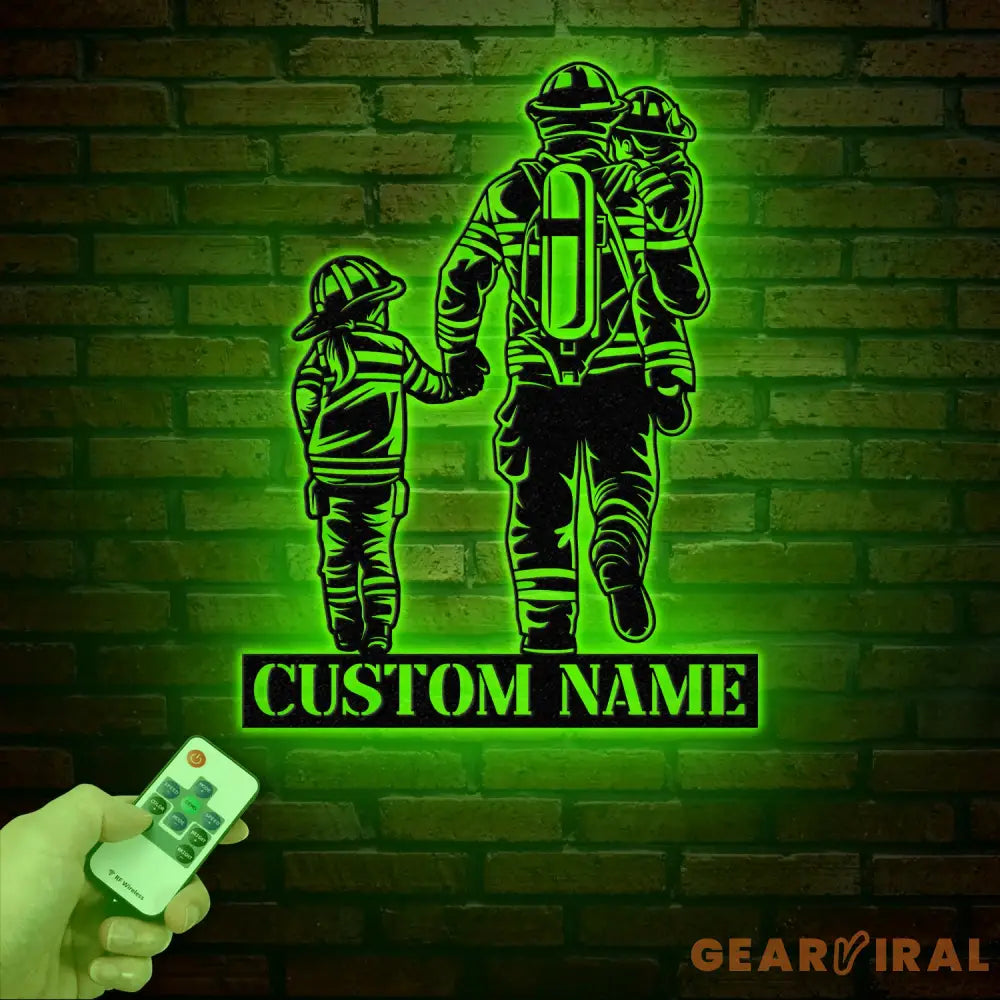 Custom Father’s Gift Metal Sign - Firefighter Wall Art with LED Light - Personalized Dad Sign from Son or Daughter