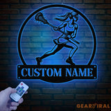 Custom Female Lacrosse Metal Sign with LED Lights - Personalized Lacrosse Player Name Sign - Lacrosse Girl Gift &
