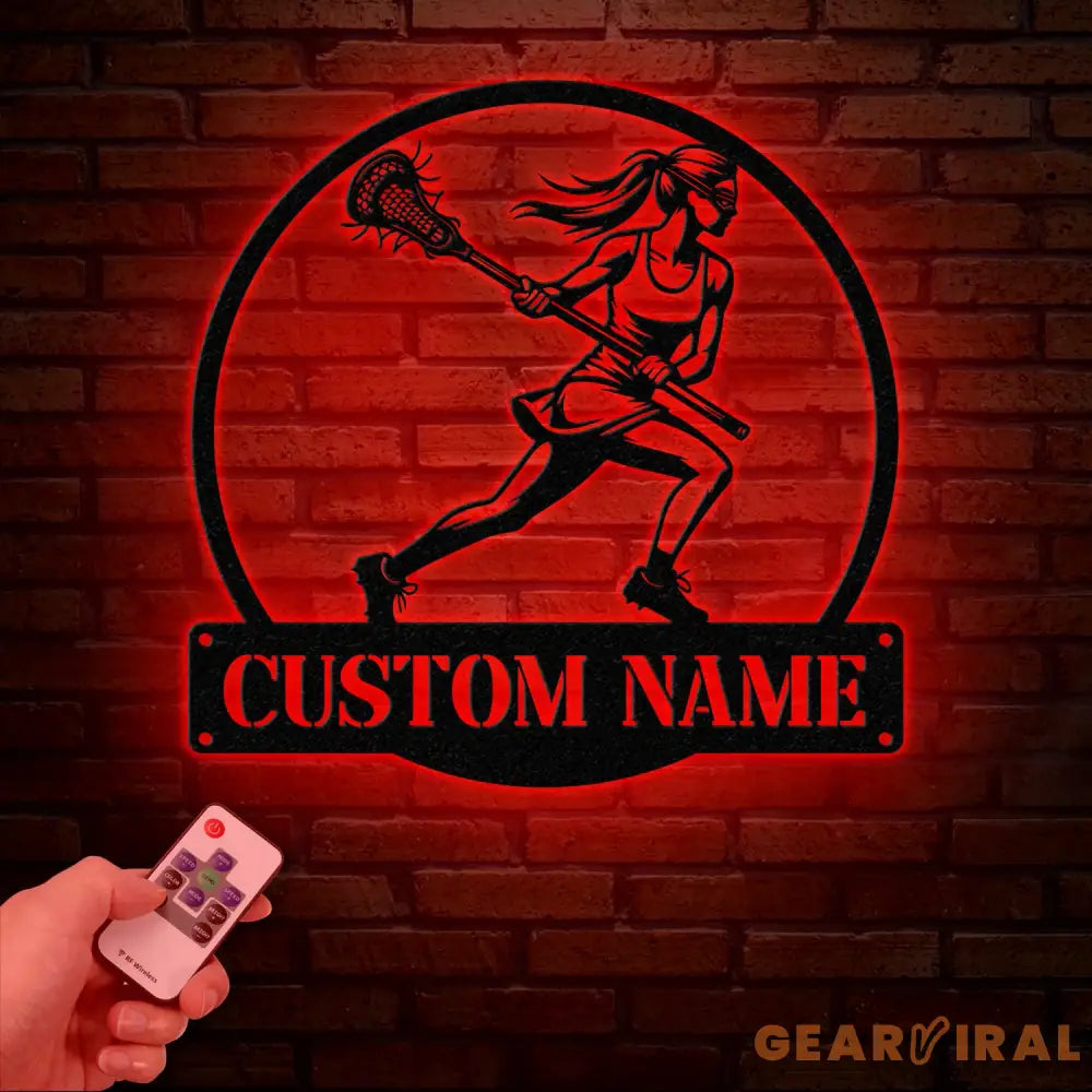 Custom Female Lacrosse Metal Sign with LED Lights - Personalized Lacrosse Player Name Sign - Lacrosse Girl Gift &