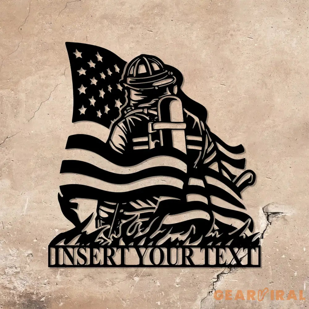 Custom Firefighter American Flag Metal Sign with Led Lights Firewoman Appreciation Gift Fire Department Name Number