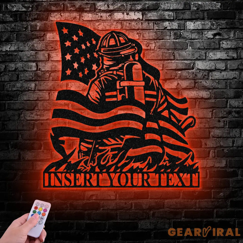 Custom Firefighter American Flag Metal Sign with Led Lights Firewoman Appreciation Gift Fire Department Name Number