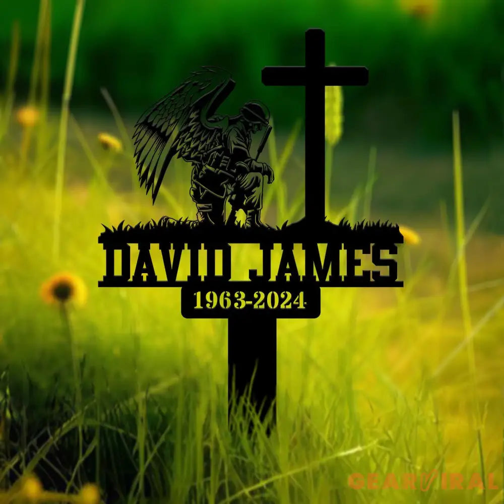 Custom Firefighter Kneeling In Cross Memorial Plaque Stake Personalized Firefighter Metal Sign Sympathy Gift Outdoor