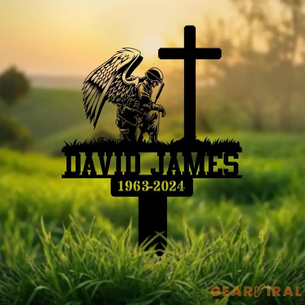 Custom Firefighter Kneeling In Cross Memorial Plaque Stake Personalized Firefighter Metal Sign Sympathy Gift Outdoor