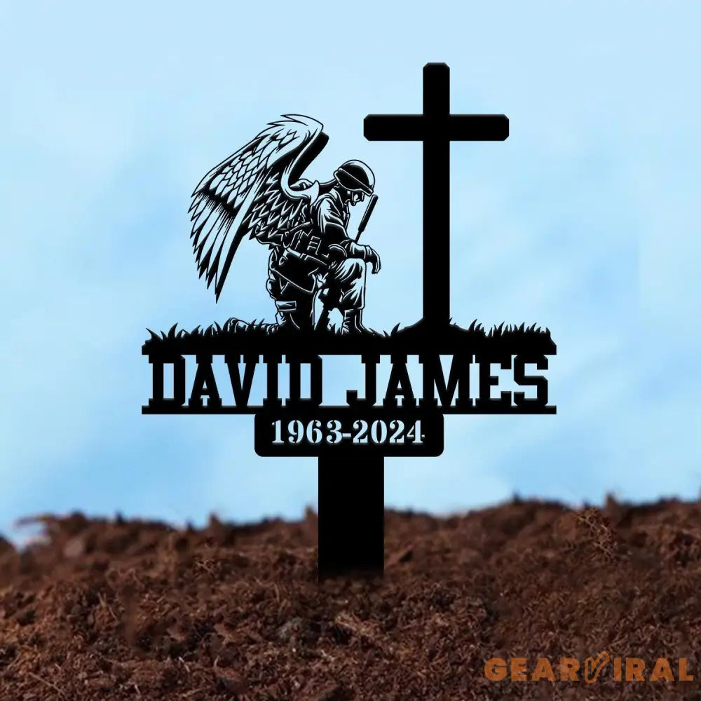 Custom Firefighter Kneeling In Cross Memorial Plaque Stake Personalized Firefighter Metal Sign Sympathy Gift Outdoor