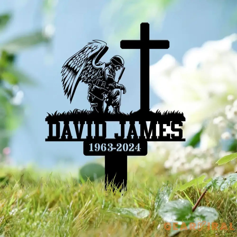 Custom Firefighter Kneeling In Cross Memorial Plaque Stake Personalized Firefighter Metal Sign Sympathy Gift Outdoor