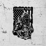 Custom Firefighter US Flag Metal Wall Art LED Light, Fire Department Decoration, Firewoman Appreciation Gift - Gearviral