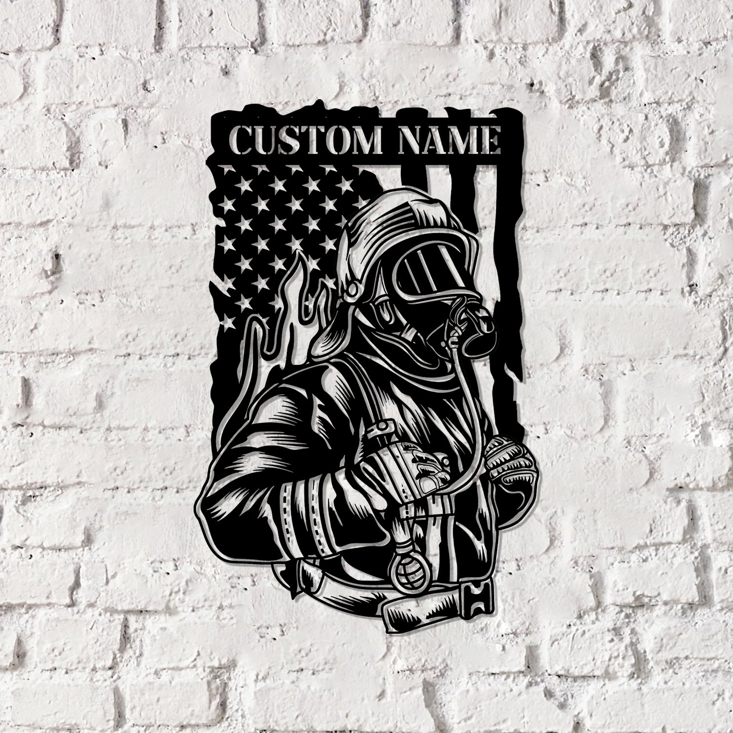Custom Firefighter US Flag Metal Wall Art LED Light, Fire Department Decoration, Firewoman Appreciation Gift - Gearviral