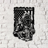 Custom Firefighter US Flag Metal Wall Art LED Light, Fire Department Decoration, Firewoman Appreciation Gift - Gearviral