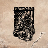 Custom Firefighter US Flag Metal Wall Art LED Light, Fire Department Decoration, Firewoman Appreciation Gift - Gearviral