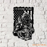 Custom Firefighter US Flag Metal Wall Art LED Light Fire Department Decoration Firewoman Appreciation Gift - Gearviral