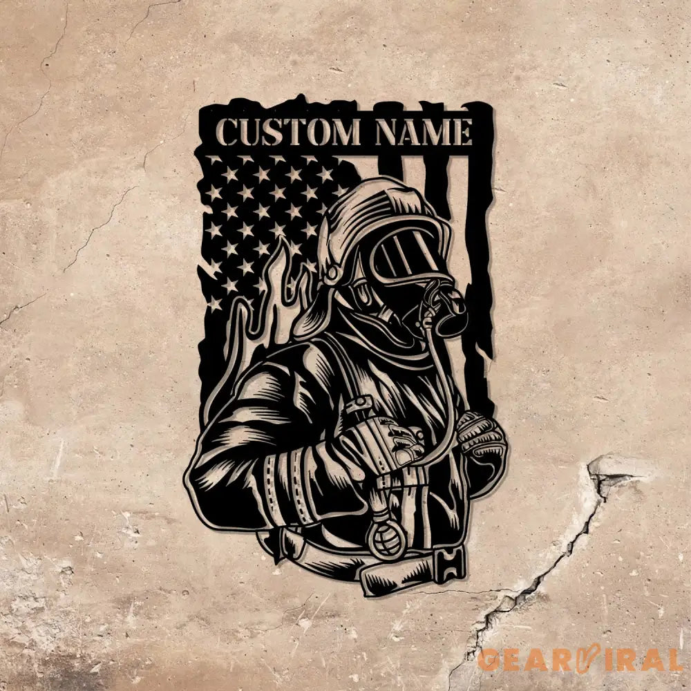 Custom Firefighter US Flag Metal Wall Art LED Light Fire Department Decoration Firewoman Appreciation Gift - Gearviral