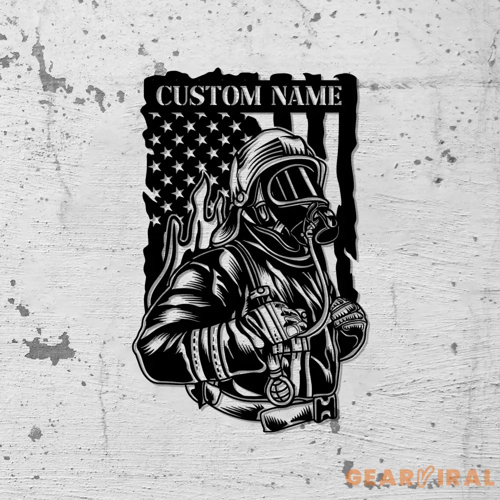 Custom Firefighter US Flag Metal Wall Art LED Light Fire Department Decoration Firewoman Appreciation Gift - Gearviral