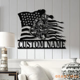 Custom Firefighter US Flag Metal Wall Art with LED Light Personalized Fireman Name Sign Fire Department Decor for Home