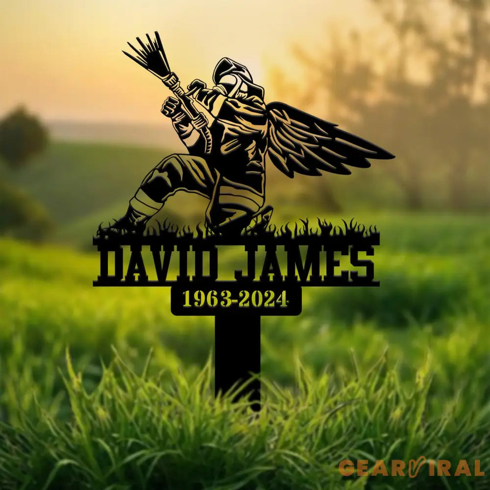 Custom Firefighter with Angels Wings Memorial Plaque Stake Personalized Firefighter Metal Sign Sympathy Gift Outdoor