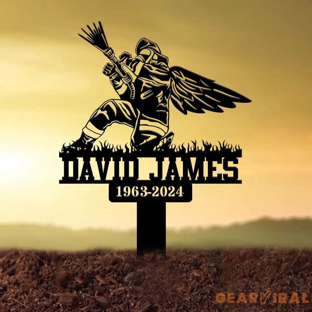 Custom Firefighter with Angels Wings Memorial Plaque Stake Personalized Firefighter Metal Sign Sympathy Gift Outdoor